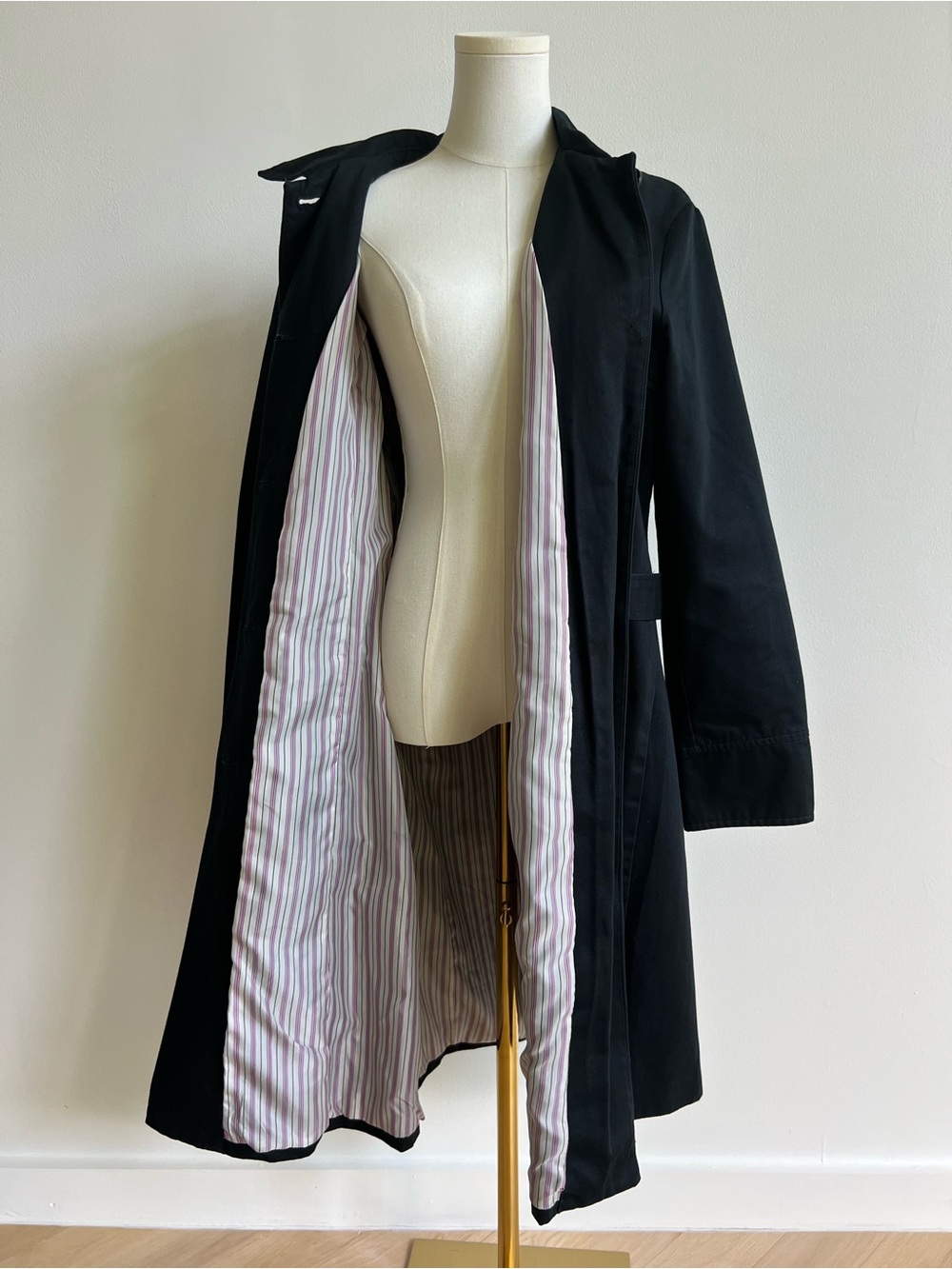 Vintage Old Navy Women’s Sz XL Trench Coat Soft Black Belted Single Breasted Y2K